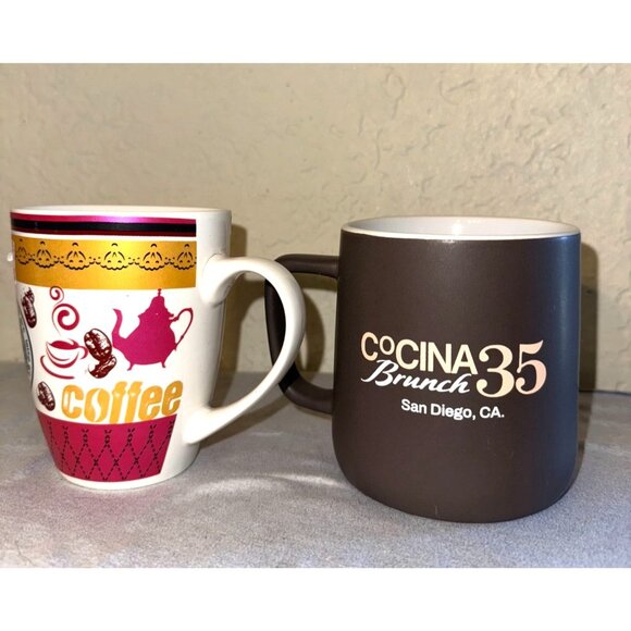 Set Of 2 Coffee Mugs - Cafecito Con Leche Brunch 35 & Red Coffee Design - 12 Oz - Picture 2 of 6